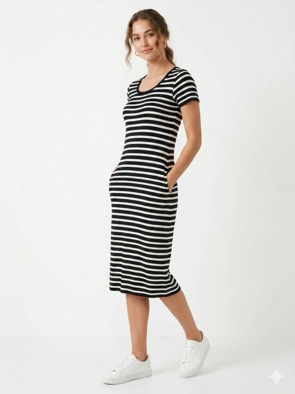 Ella Mara NWOT black and white striped casual midi dress - NWOT * Anthropologie